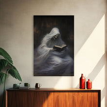 Load image into Gallery viewer, He&#39;s really into that book man, why is that ghost reading? Spooky Victorian Halloween Oil Painting Canvas Print, Halloween Decorations
