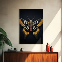 Load image into Gallery viewer, Framed Death Head Moth Canvas Print, Acherontia, Taxidermy Art, Dried Butterfly Print, Bug Wall Art Hanging Decor, Goth Art, Halloween Art
