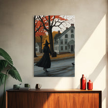 Load image into Gallery viewer, Halloween Abstract Art, Framed Canvas Print, Witch On The Streets of Salem, Halloween Decor- Witchcraft Art
