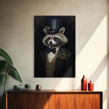 Load image into Gallery viewer, Distinguished Dapper Gentleman Raccoon, Funny Animal Prints, Humorous Art, Framed Canvas, Wall Art, Canvas Print, Funny Halloween Decor
