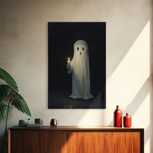 Load image into Gallery viewer, Ghost Holding A Candle Halloween Decor, Art Canvas Print, Spooky Ghost Wall Art, Fall Decor, Halloween wall decor, Funny Halloween Art
