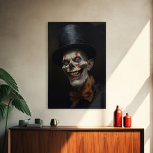 Load image into Gallery viewer, Creepy Clown Art Canvas Print, Victorian Horror Decor, Gothic Halloween Art, Framed Canvas, Halloween Canvas, Scary Wall Art, Unusual Decor

