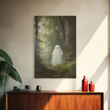 Carregar imagem no visualizador da galeria, Cute Little Ghost In The Forest, Gothic Victorian Haunted Art, Dark Academia, Framed Canvas or Canvas Art, Cool Wall Art, Halloween Decor
