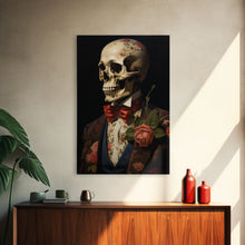 Load image into Gallery viewer, Spooky Halloween Art, Floral Skeleton, Framed Canvas Print, Skeletal Art, Halloween Art Print, Halloween Decoration, Halloween Printables
