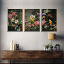 Cargar imagen en el visor de la galería, Flowers Wall Print, Tropical Wall Art, Macaw, Jungle Art Print, Canvas Print, Wall Art, 3 Piece Wall Art, Modern Office Art, Wedding Gift

