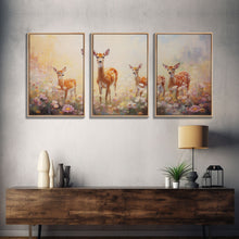 Load image into Gallery viewer, Deer Wall Art, Animal Art Print, Wildflower Meadow, Canvas Print, Wall Art, 3 Piece Wall Art, Country Home Decor, Boho Wall Art, Room Decor
