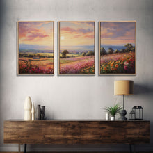 Load image into Gallery viewer, French Countryside Art, 3 Panel Art, Framed Canvas Prints, Extra Large Wall Art, Boho Minimalist Centerpiece Art, Huge Art Painting
