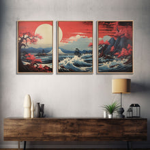 Carregar imagem no visualizador da galeria, Asian Art, Japanese Wall Art, Mountains Print, Sunset Print, Canvas Print, Wall Art, 3 Piece Wall Art, Dorm Room Art, Gaming Wall Decor
