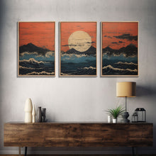 Cargar imagen en el visor de la galería, Japanese Ukiyo-e Ink Block Canvas Prints, Triptych Art, 3 Panel Wall Art, 3 Piece Set, Framed Canvas Art, Wall Decor, Above Couch Art
