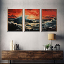 Carregar imagem no visualizador da galeria, Asian Art, Japanese Wall Art, Ocean Waves, Sunset Art, Canvas Print, Wall Art, 3 Piece Wall Art, Trendy Wall Art, Modern Art Prints
