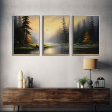Carregar imagem no visualizador da galeria, Forest Wall Art, Trees Art Print, Sunset Art, Forest Wall Art, Canvas Print, Wall Art, 3 Piece Wall Art, Dorm Room Art, Ranch House Decor
