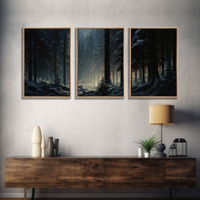 Load image into Gallery viewer, 3 Piece Framed Canvas Print Wall Art Set of 3 Emerald Green Mountain Forest Lake Landscape Minimalist Modern Art Nature Wall Decor
