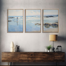 Load image into Gallery viewer, framed ocean art | beach wall art | framed wall art | living room wall decor | abstract landscape art | 3 Piece Art | Triptych Painting
