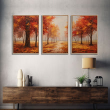 Cargar imagen en el visor de la galería, Fall Decor, 3 Piece Wall Art Set, Autumn Forest Oil Painting Canvas Prints, Fall Decorations, Halloween Art, Fall Forest Landscape Painting
