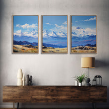Load image into Gallery viewer, Framed Rocky Mountains 3 Piece Canvas Prints, Rockies Painting, Mountain Landscape Oil Painting, Large Wall Art, Centerpiece Art
