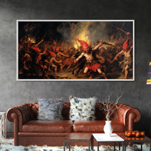 Carregar imagem no visualizador da galeria, A Scene From Hell, Demonic Art, Framed Canvas Print, Halloween Decor, Halloween Art Print, Gothic Victorian Oil Painting
