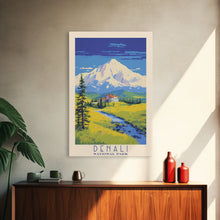 Load image into Gallery viewer, Denali National Park Travel Poster Print, Canvas Print Wall Art, Alaska Travel Art, Midcentury Modern Travel Decor, MCM Wall Art
