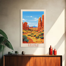 Carregar imagem no visualizador da galeria, Arches National Park, Framed Wall Art Canvas Print, Travel Poster, Travel Art, Roadtrip Decor, Cool Wall Art, Retro State Park Art
