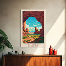 Carregar imagem no visualizador da galeria, Arches National Park Utah Travel Art, National Park Print, Minimalist Travel Art, Midcentury Modern Style Landscape Painting
