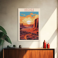 Carregar imagem no visualizador da galeria, Arches National Park, Framed Wall Art Canvas Print, Travel Poster, Utah Travel Art, Roadtrip Decor, Cool Wall Art, Retro State Park Art
