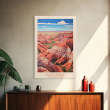 Carregar imagem no visualizador da galeria, Badlands National Park, Framed Wall Art Canvas Print, Travel Poster, South Dakota Travel Art, Roadtrip Decor, Cool Art, Retro State Park Art
