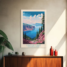 Load image into Gallery viewer, Crater Lake National Park Oregon Travel Art, National Park Print, Minimalist Travel Art, Midcentury Modern Style Landscape Painting
