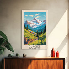 Carregar imagem no visualizador da galeria, Glacier National Park Montana Travel Art, National Park Print, Minimalist Travel Art, Midcentury Modern Style Landscape Painting
