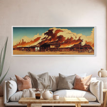 Load image into Gallery viewer, Wild West Canvas Art, Ready To Hang Canvas Print, Panoramic Art, Old West Saloon On Fire
