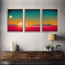 Carregar imagem no visualizador da galeria, Art Deco Sunset, 3 Piece Wall Art, Ready To Hang Canvas Print, Cool Unique Living Room Wall Art Decor
