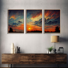 Cargar imagen en el visor de la galería, Forest Sunset Wall Decor, Oil Painting Style, 3 Piece Wall Art, Ready To Hang Canvas Print, Cool Unique Living Room Wall Art Decor
