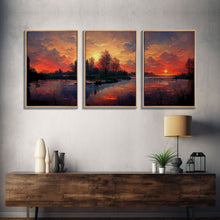 Carregar imagem no visualizador da galeria, Forest Sunset Wall Decor, Oil Painting Style, 3 Piece Wall Art, Ready To Hang Canvas Print, Cool Unique Living Room Wall Art Decor
