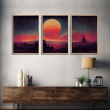 Load image into Gallery viewer, Haunted Sunset, Spooky Halloween Art, Gloomy Wall Decor, 3 Piece Canvas Decor, 3 Piece Wall Art, Ready To Hang Canvas Prints
