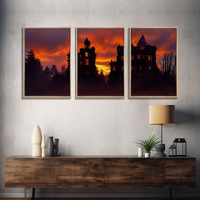 Carregar imagem no visualizador da galeria, 3 Piece Canvas Wall Decor, Ready To Hang Canvas Prints, Victorian Style Haunted House, Spooky Halloween Wall Art Decor
