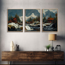 Carregar imagem no visualizador da galeria, A Winter Landscape, Trees In The Fall, Snow Capped Mountains, Gold Rush Prospecting, 3 Piece Wall Art, Ready To Hang Canvas Print
