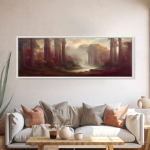 Load image into Gallery viewer, Hazy Forest Fantasy Art, Ready To Hang Canvas Print, Panoramic Art, Fog Covered Forest High Fantasy RPG Concept Art
