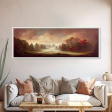 Load image into Gallery viewer, Hazy Forest Fantasy Art, Ready To Hang Canvas Print, Panoramic Art, Fog Covered Forest High Fantasy RPG Concept Art
