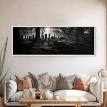 Cargar imagen en el visor de la galería, Spooky Halloween Decor, Black and White Photograph Of A Creepy Cematary, Graveyard Decor, Witchy Art
