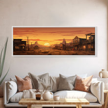 Carregar imagem no visualizador da galeria, Abandoned Wildwest Ghost Town Framed Canvas Print, Panoramic Wall Art, Wild West Decor, Southwestern Farmhouse Decor, Boom Town Art
