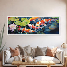 Load image into Gallery viewer, The Koi Pond Framed Canvas Print, Koi Fish Decor, Koi Fish Garden Wall Art, Koi Fish and Lilly Pads
