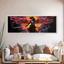 Load image into Gallery viewer, The Battle Angel, Framed Canvas Print, Game Room Art, Panoramic Painting, Panoramic Wall Art, Extra Large Wall Art
