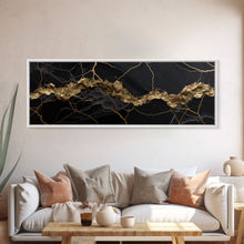 Cargar imagen en el visor de la galería, Black and Gold Marble Canvas Wall Art, Abstract Canvas Art, Panoramic Art, Large Wall Art, Marble Wall Decor, Large Canvas Art, Modern Art
