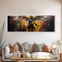 Cargar imagen en el visor de la galería, Graffiti Battle Angel, Framed Canvas Print, Game Room Art, Panoramic Painting, Panoramic Wall Art, Extra Large Wall Art
