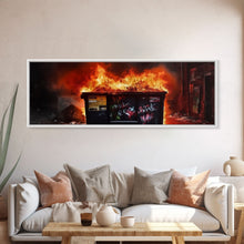 Carregar imagem no visualizador da galeria, A Bigger Dumpster Fire, Panoramic Canvas Print, Framed Wall Art, Wall Decor, Graffiti Art

