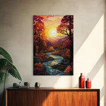 Carregar imagem no visualizador da galeria, Beautiful Fall Decor, Framed Canvas Print, Mosaic / Stained Glass Style Painting, Gliclee Print, Autumn Decor, Thanksgiving Decorations

