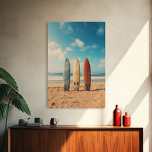 Load image into Gallery viewer, Surf Board Art, Framed Canvas Print, Surf Decor, Surf Art, Surfboard Wall Art, Surf Wall Art, Surf Poster, Surf Board Decor, Beach House Art
