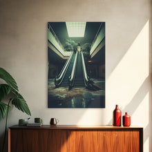 Load image into Gallery viewer, Escalator, Abandoned Building, Moody Wall Art, Horror Art Print, Canvas Print, Wall Hanging, Portrait Art, Nerdy Home Decor, Bedroom Prints
