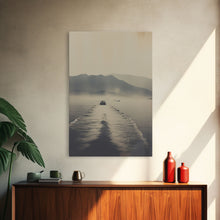 Load image into Gallery viewer, Boat Art, Black And White, Minimalist Wall Art, Mountain Wall Art, Canvas Print, Wall Hanging, Portrait Art, Nature Print, Nautical Print
