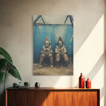 Load image into Gallery viewer, Clown Art, Clown Print, Canvas Print, Wall Hanging, Portrait Art, Halloween Wall Decor, Spooky Room Decor, Moody Wall Art, Horror Decor
