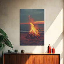 Carregar imagem no visualizador da galeria, Beach Campfire Under The Stars, Photography Print, Framed Canvas Print, Beach House Decor, Coastal Decor, Beach Print, Beach Art
