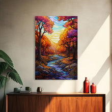 Carregar imagem no visualizador da galeria, Beautiful Fall Decor, Framed Canvas Print, Mosaic / Stained Glass Style Painting, Gliclee Print, Autumn Decor, Thanksgiving Decorations

